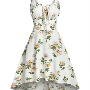 Dresslily Women Flower Print Vacation Sundress Garden Party Dress