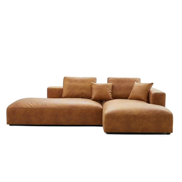Tan air leather 116" left arm facing open sectional double lounger