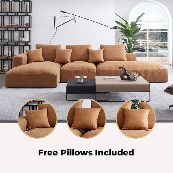 Tan air leather 116" left arm facing open sectional double lounger - Image 3
