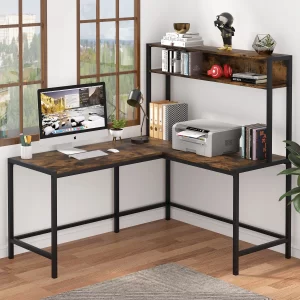 L-Shaped Computer Desk Corner Study Desk with Hutch