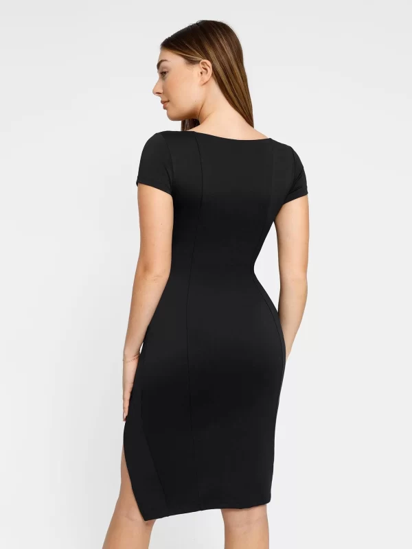 Square Neck Split Midi Dress