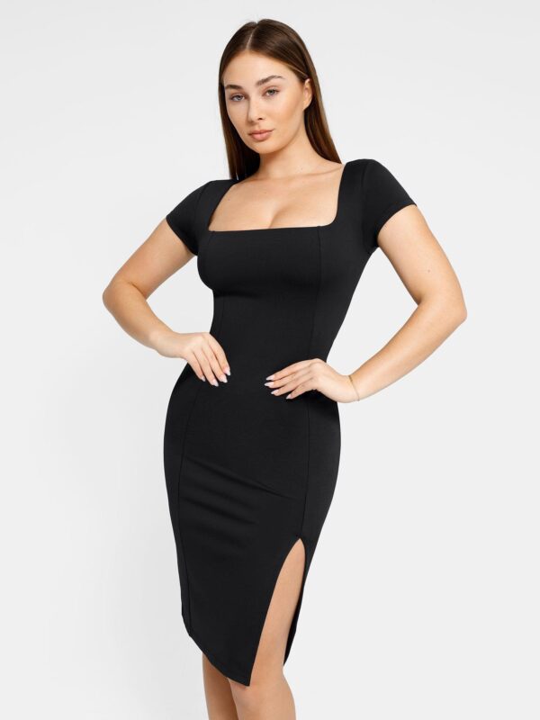 Square Neck Split Midi Dress